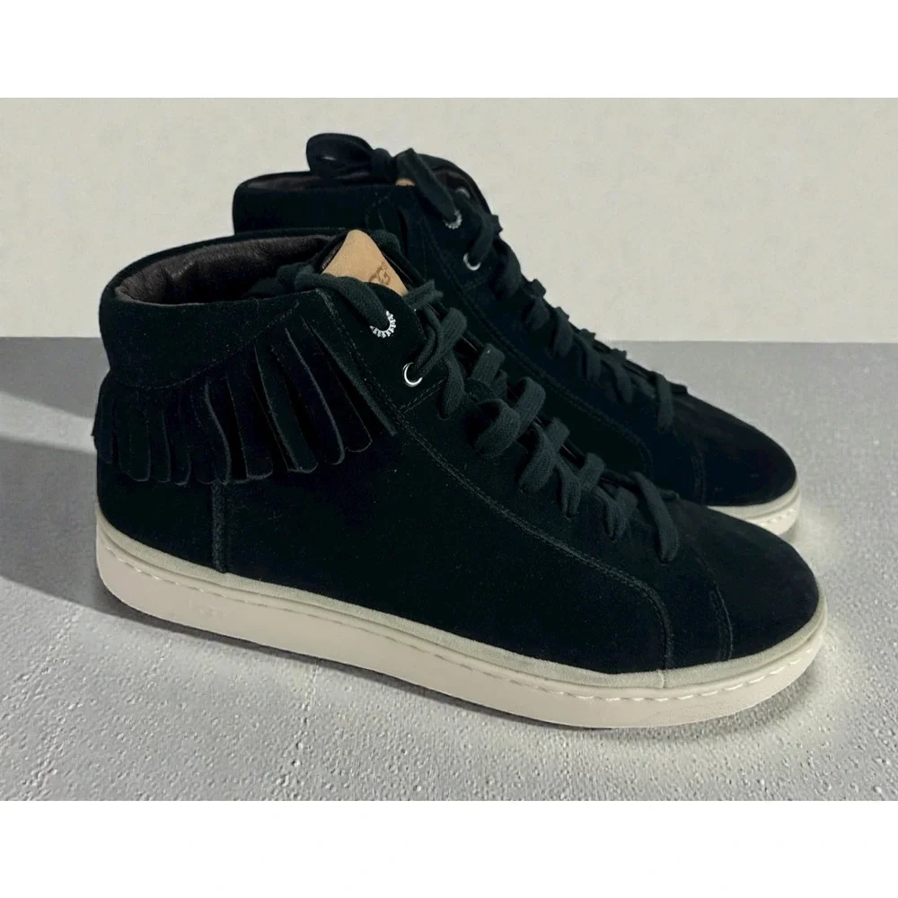 UGG Cali Fringe High Top Trainer Suede Boots Men's 11.5 Black Laced Shoes Uggs - Picture 1 of 14